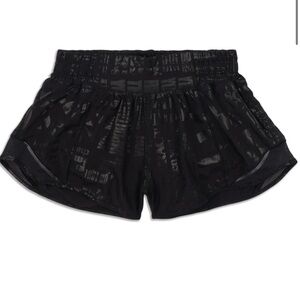 Lululemon graphic words black low rise hotty hot shorts 2.5 inseam size 6